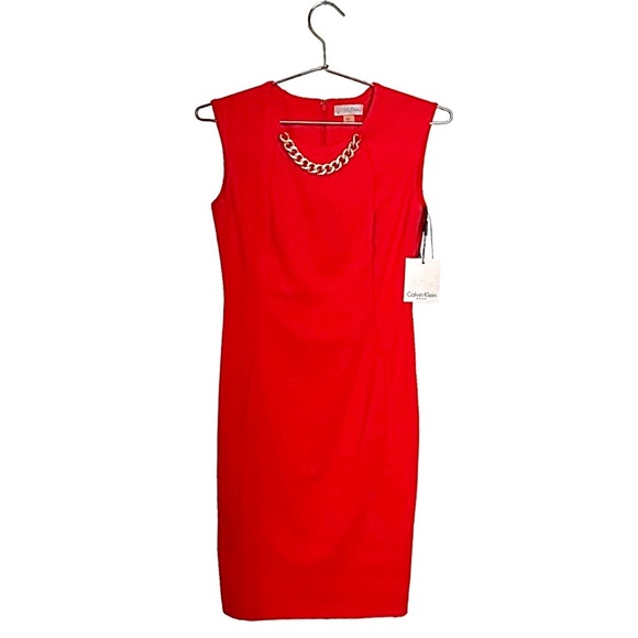 Calvin Klein | Cocktail Dress | Red with Gold Necklace | Women’s Size 2 | NWT - Picture 1 of 9